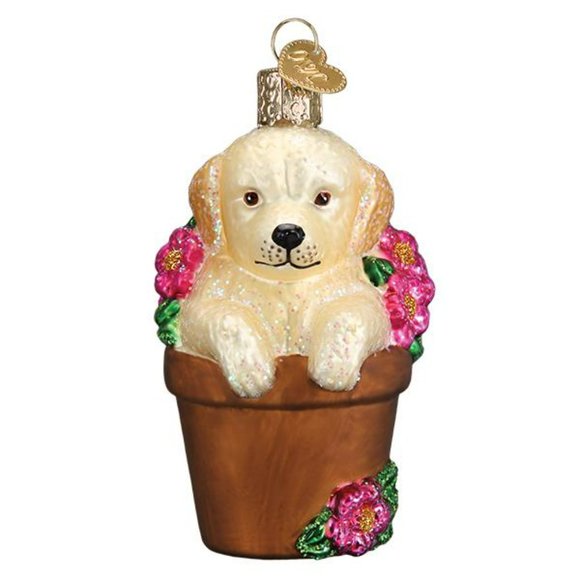 Puppy in Flower Pot Xmas Ornament with Keepsake Box | Old World Christmas | NWT - Picture 2 of 7